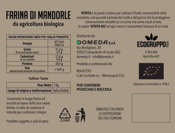 'NTRITA FINA (1kg) - Farina di Mandorle BIO - immagine 2